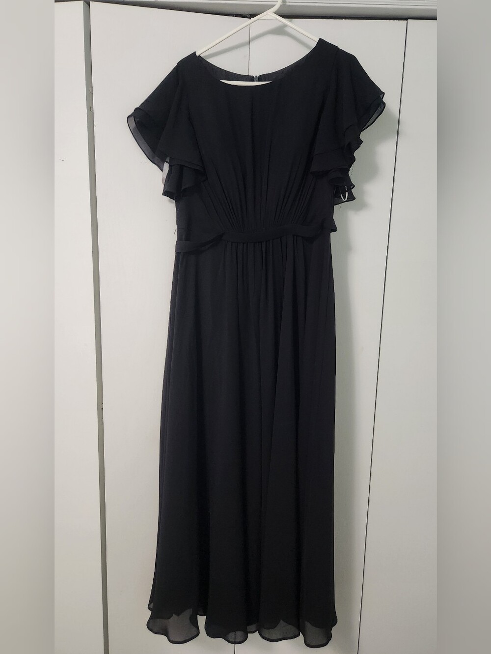 JJ House Black Dress Size Large 14/16  Choir Concert Black Chiffon Ruffle Sleeve